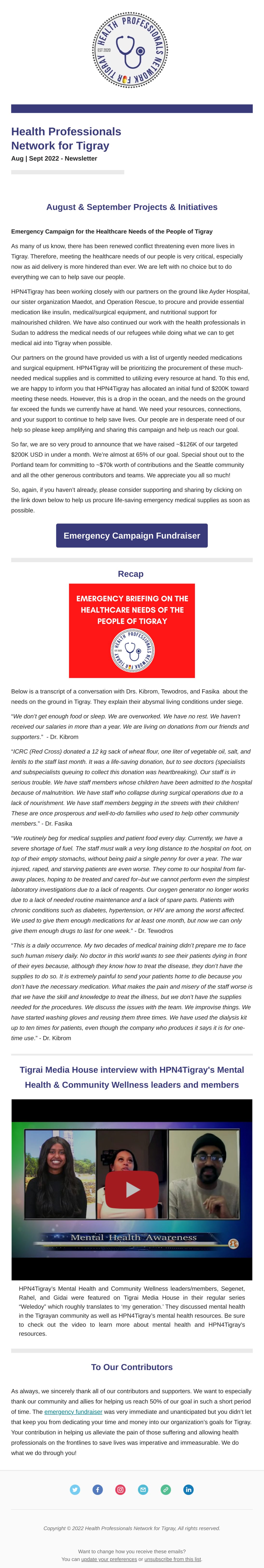 August _ September 2022 Newsletter - HPN4Tigray