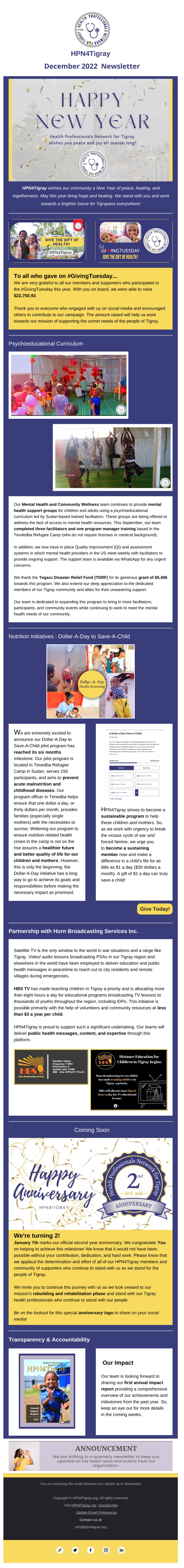 December 2022 Newsletter - HPN4Tigray